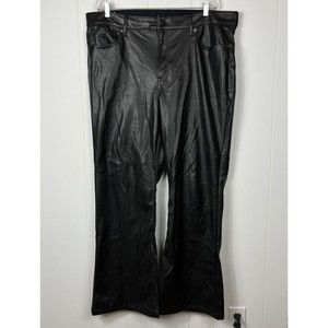 Gap Women Pleather Pants 35/20R 43x31 70s Flare High Rise Black Vegan Faux